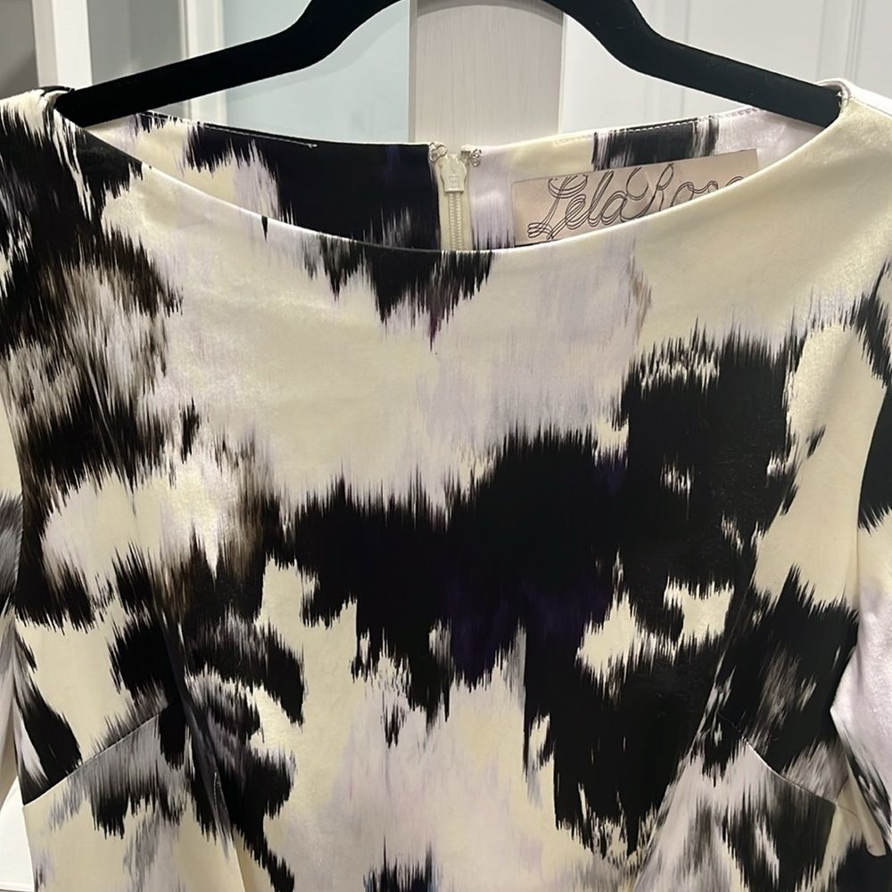 LELA ROSE Yellow, Black and Light Grey Tie Dye Knee Length Dress, Size 12 - Picture 4 of 13